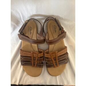 Clarks Elizabelle Kay Brown Multi leather sandals. Sz 8.